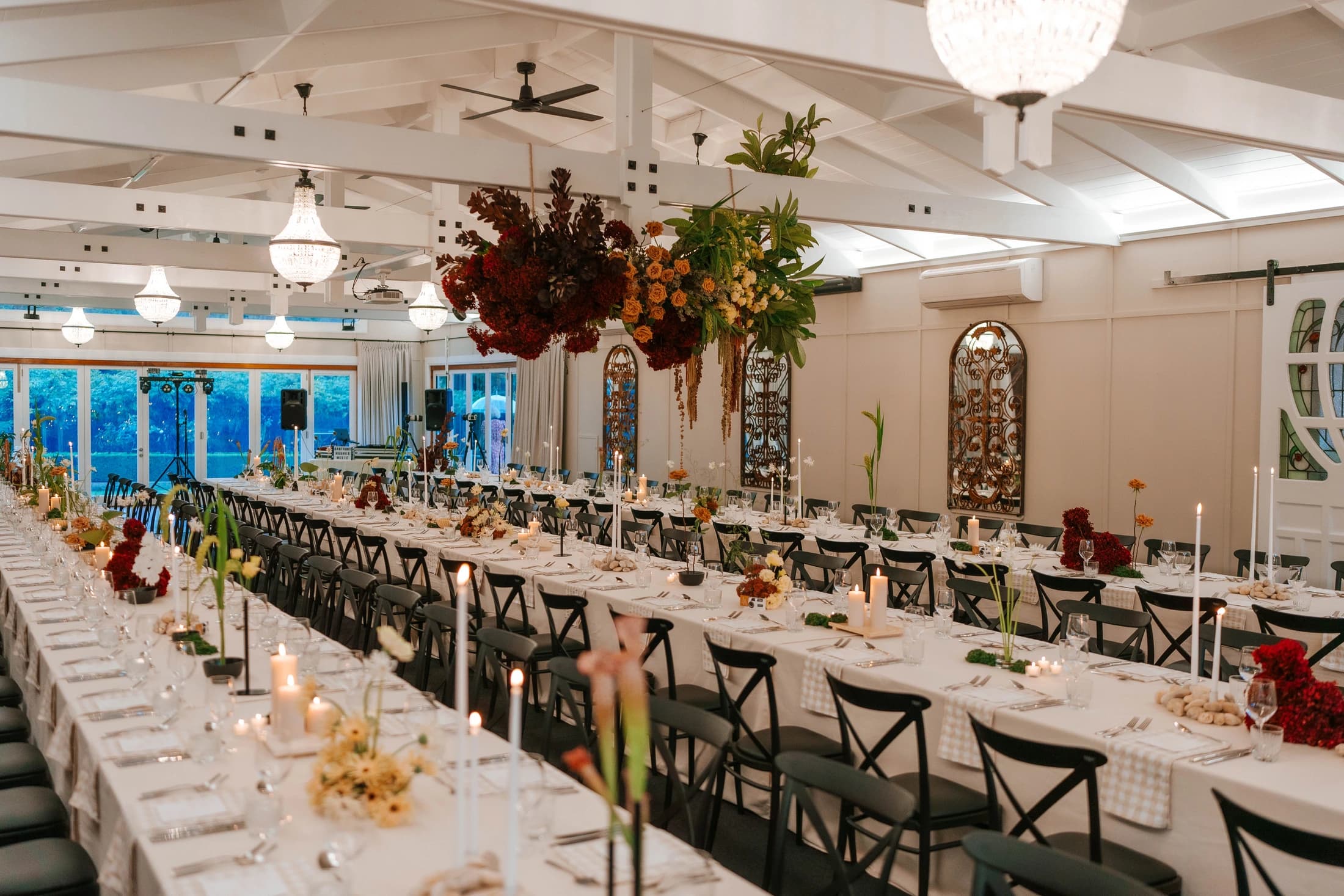 Long-table wedding dinner